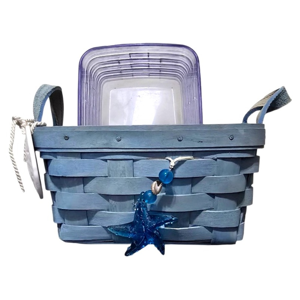 Rare Tea Basket w/ Leather Handles 2006 Longaberger Nautical Starfish Sea Beach
